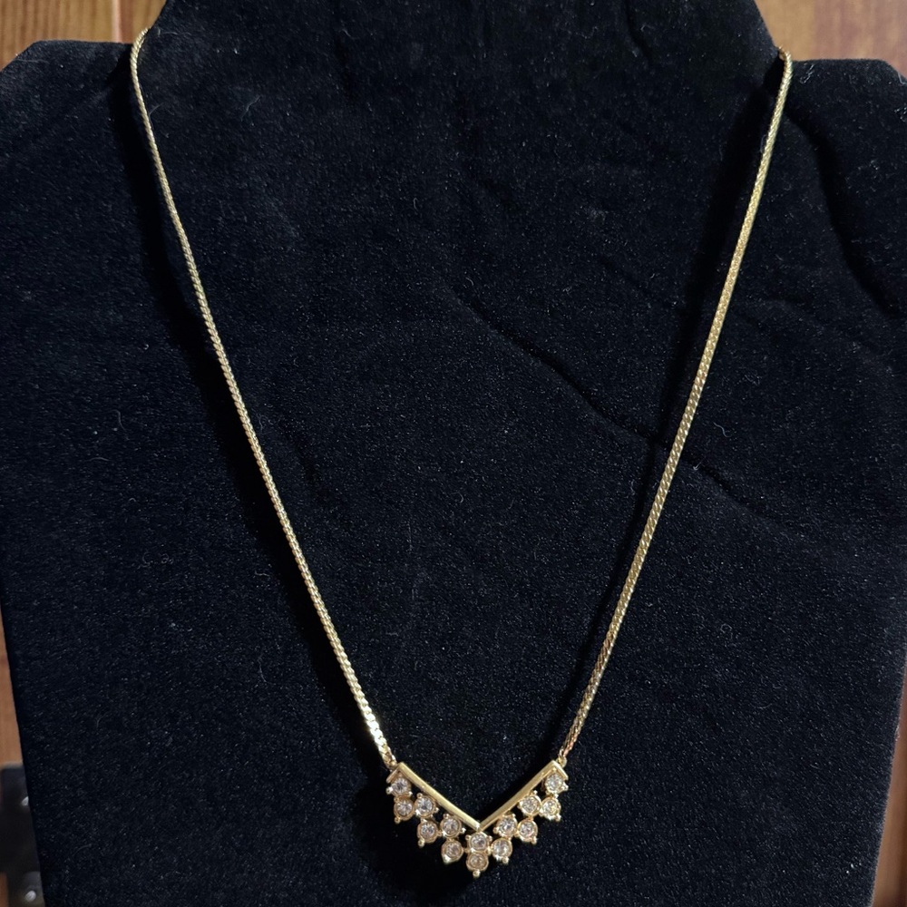 Statement Gold Tone Rhinestone Necklace - image 1